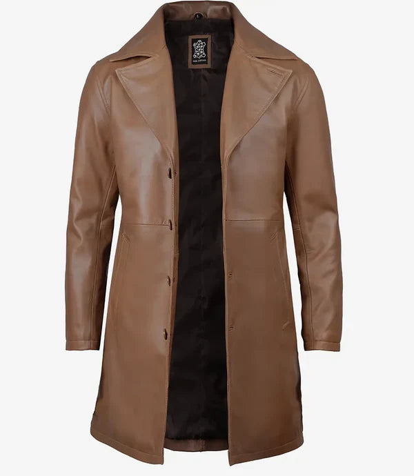 Men's 3 4 Length Brown Leather Car Coat