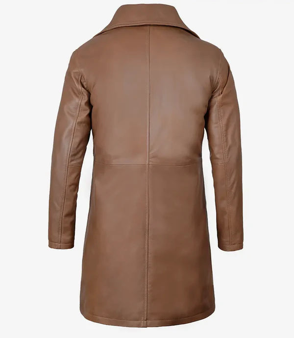 Men's 3 4 Length Brown Leather Car Coat