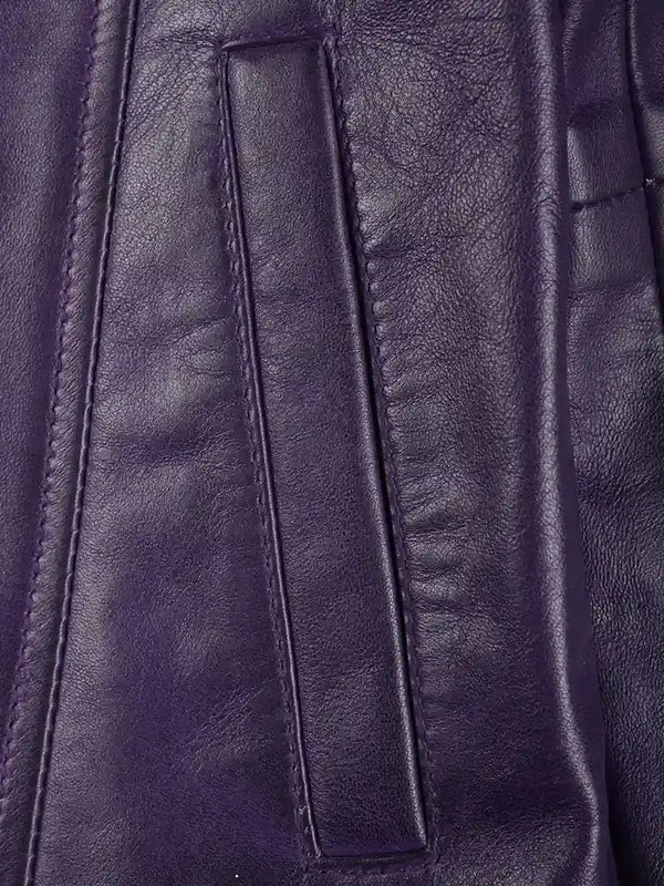 Kandis Women's Leather Purple 3/4 Length Car Coat