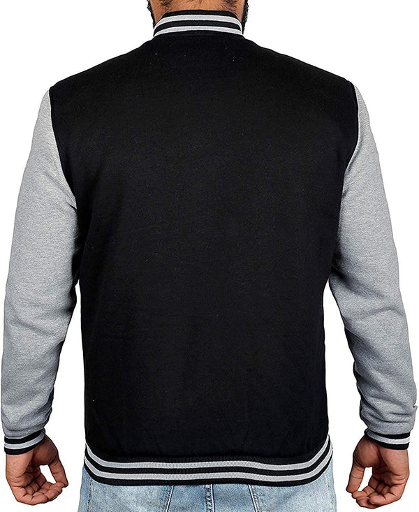 Men’s Black Varsity Baseball Jacket – Grey Sleeves Bomber Style