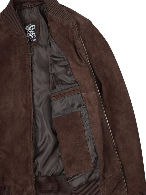 Adamsville Mens Dark Brown Suede Bomber Jacket