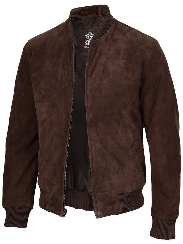 Adamsville Mens Dark Brown Suede Bomber Jacket