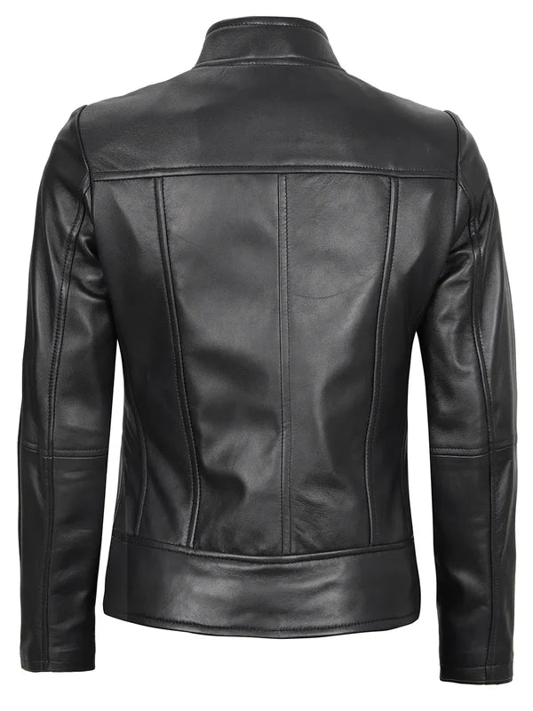 Amy Women's Black Cafe Racer Leather Jacket