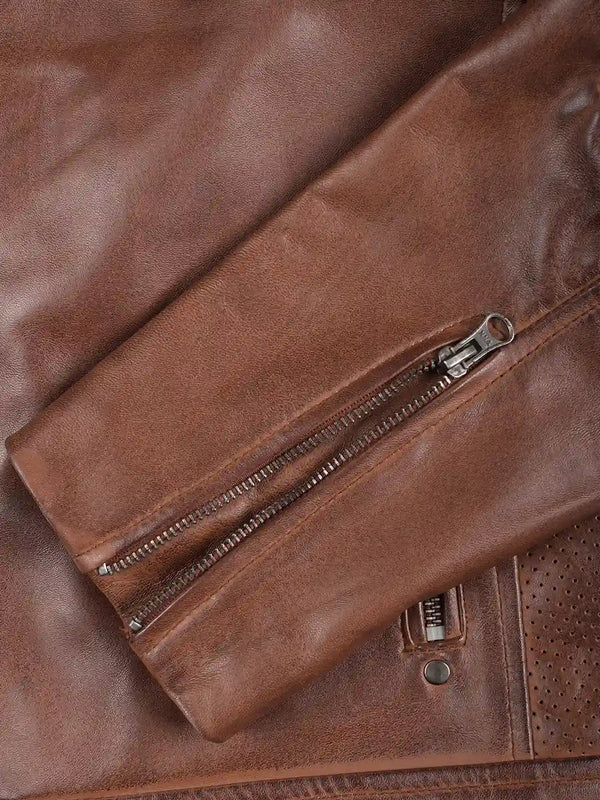 Austin Men's Cognac Brown Cafe Racer Leather Jacket