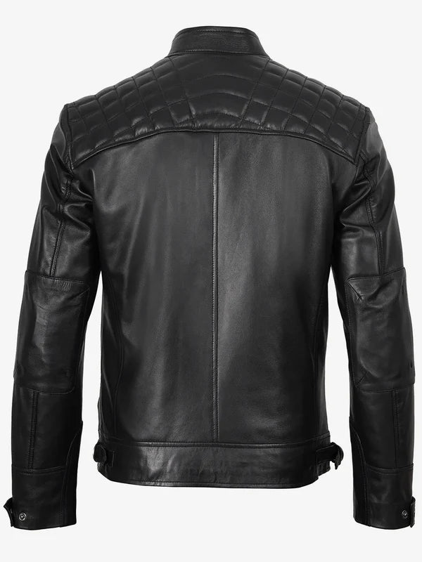 Johnson Mens Black Quilted Biker Style Real Leather Jacket