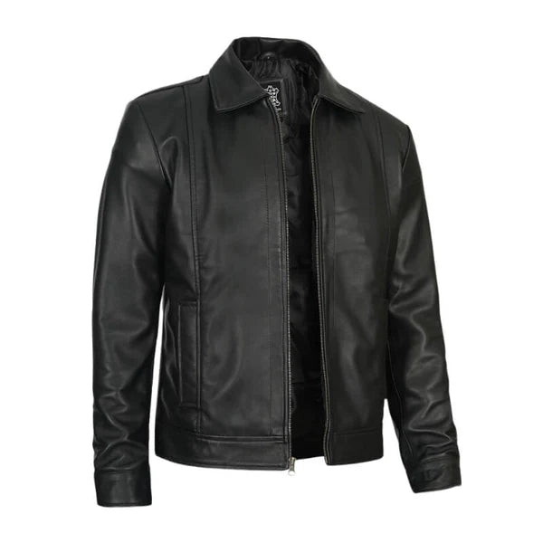 Reeves Men's Vintage Black Harrington Leather Jacket