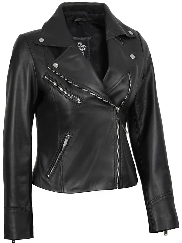 Women's Black Asymmetrical Real Leather Biker Style Jacket
