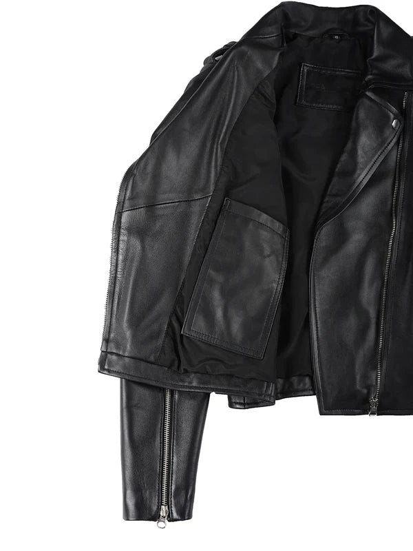 Kirsten Women's Black Asymmetrical Leather Biker Style Jacket