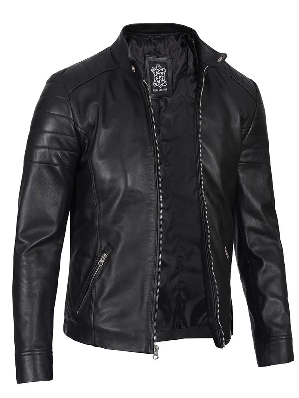Carrie Men's Black Cafe Racer Leather Jacket