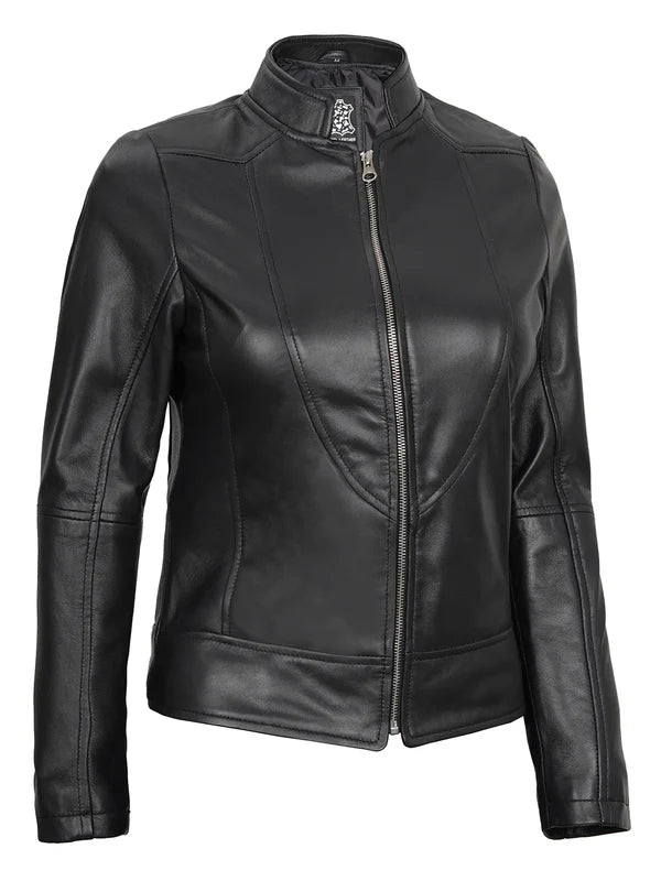 Amy Women's Black Cafe Racer Leather Jacket