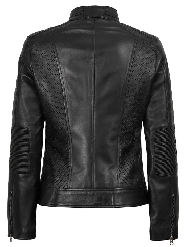 Austin Women's Black Cafe Racer Style Leather Jacket