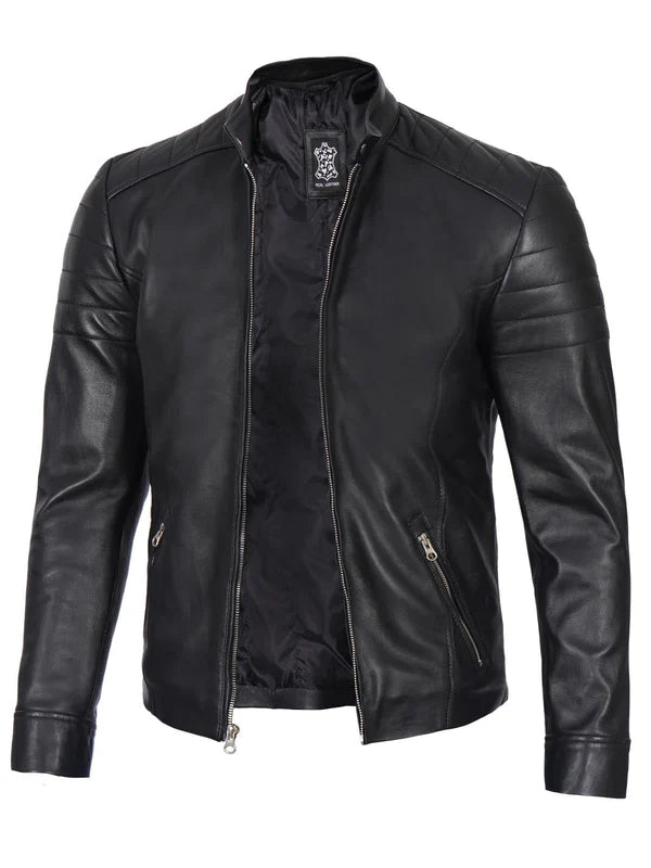 Carrie Men's Black Cafe Racer Leather Jacket