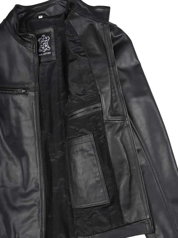 Clinton Men's Black Cafe Racer Leather Jacket