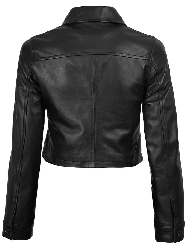 Mable Womens Black Cropped Harrington Leather Jacket