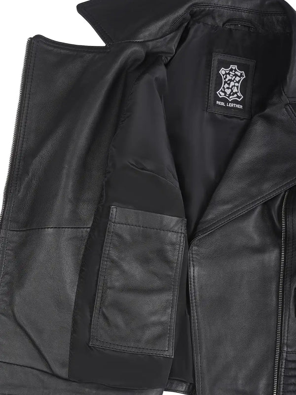 Women's Black Leather Biker Style Jacket