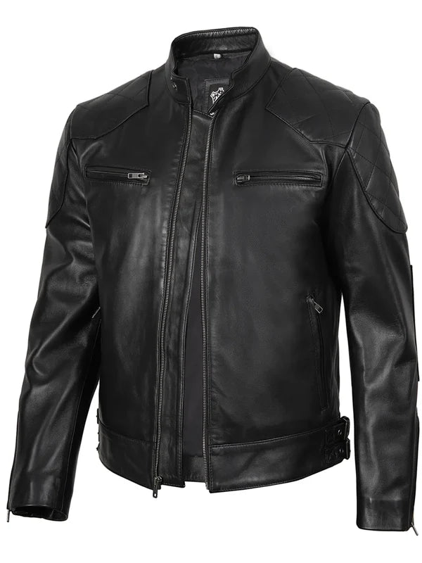 Men's Black Cafe Racer Leather Jacket