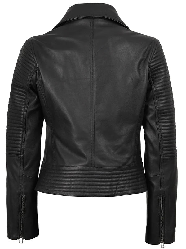 Women's Black Leather Biker Style Jacket