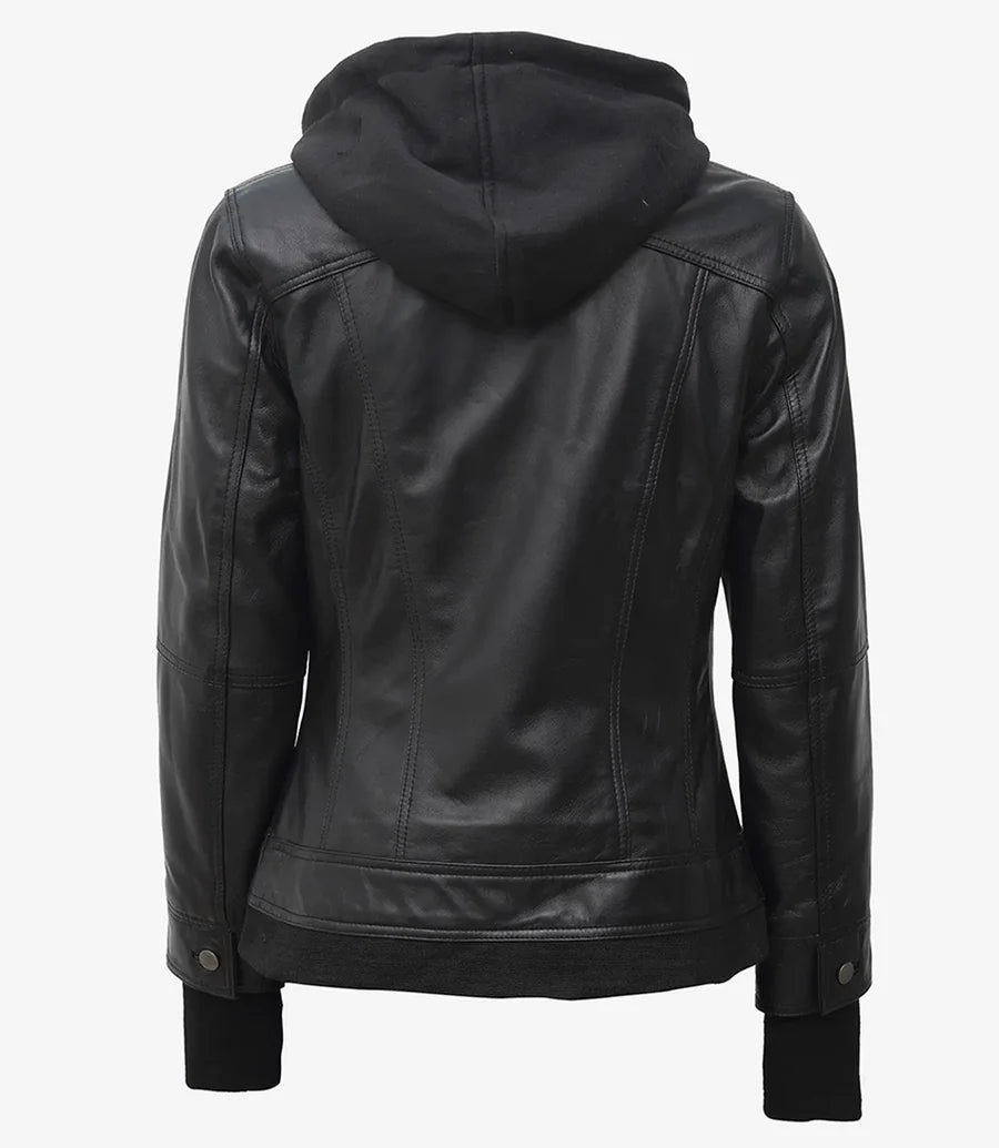 Tralee Women's Black Hooded Leather Jacket