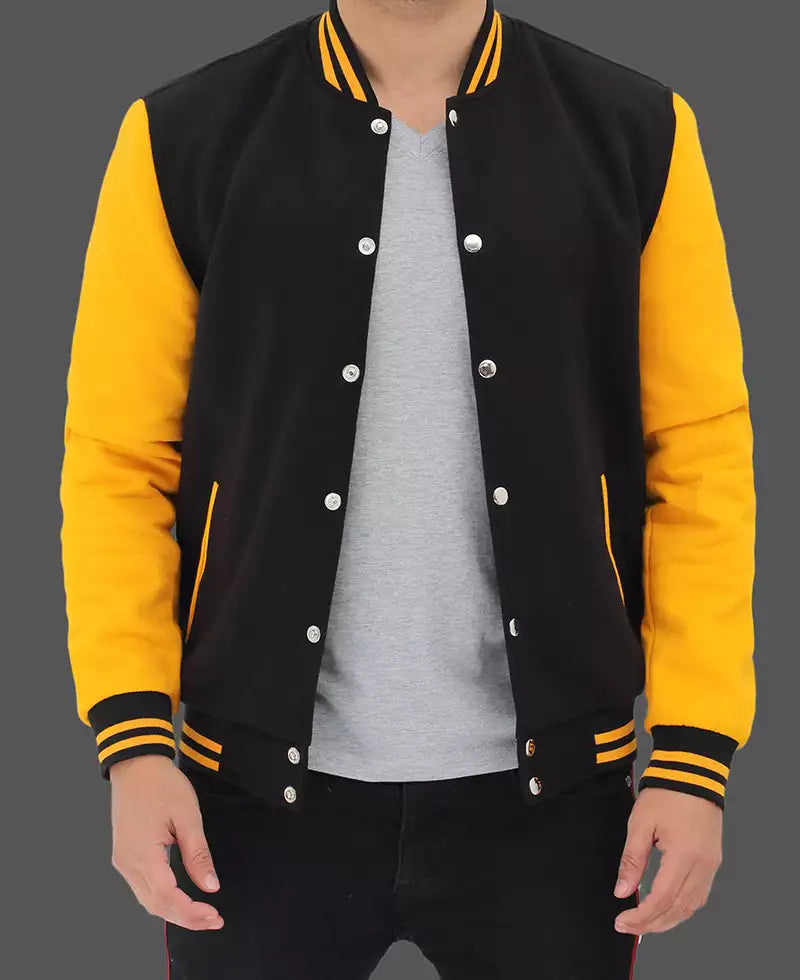 Men’s Black and Yellow Letterman Jacket – Varsity Baseball Style