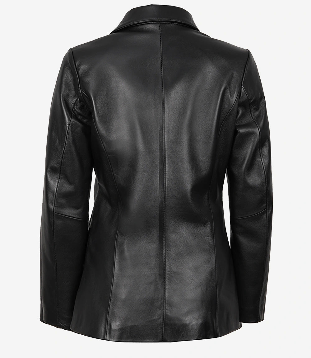 Women's Two Button Black Leather Blazer