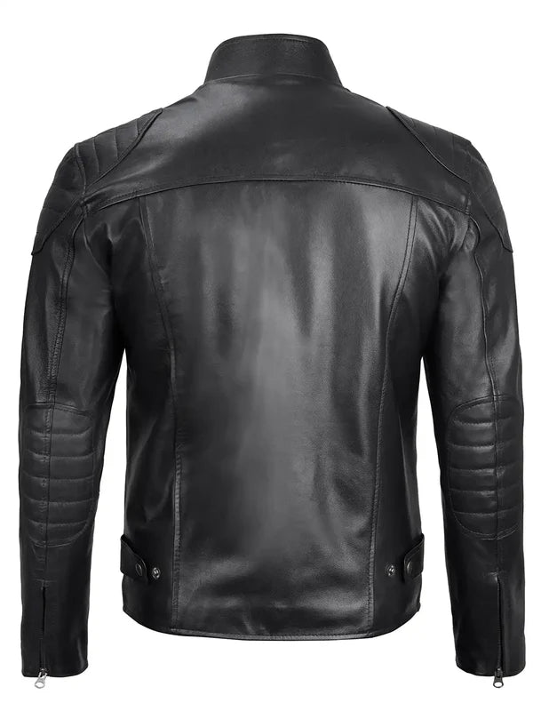 Vermont Men's Black Biker Style Leather Jacket