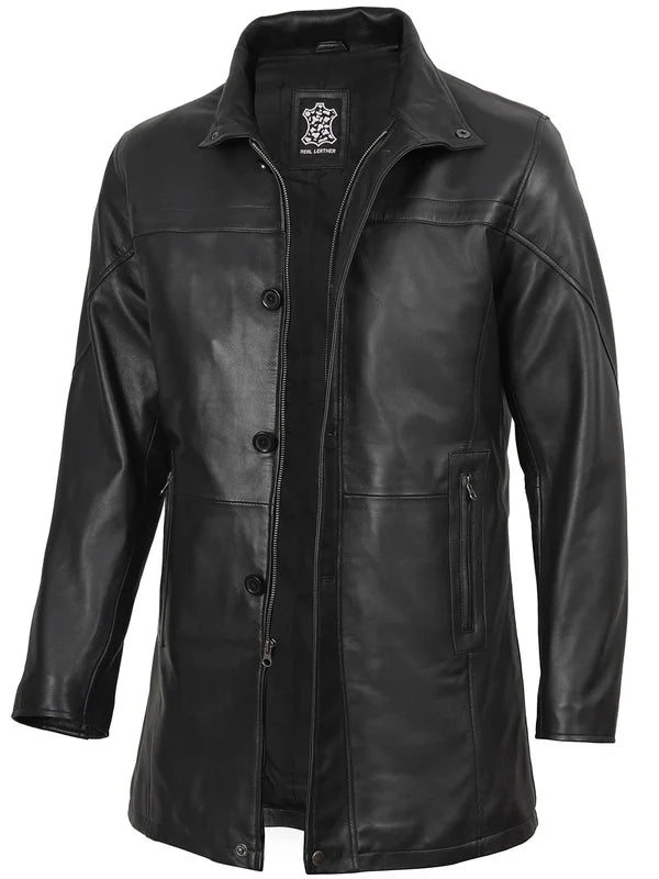 Bristol Men's Black Leather Car Coat