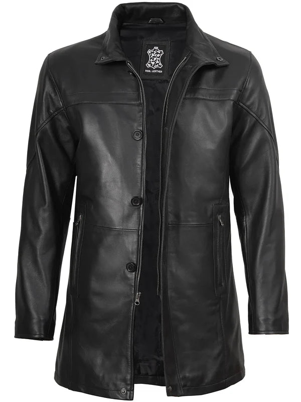 Bristol Men's Black Leather Car Coat