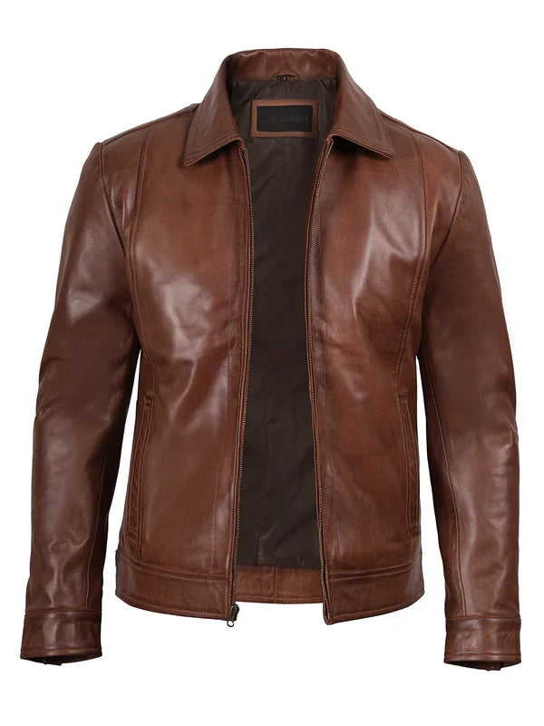 Reeves Men's Brown Harrington Leather Jacket
