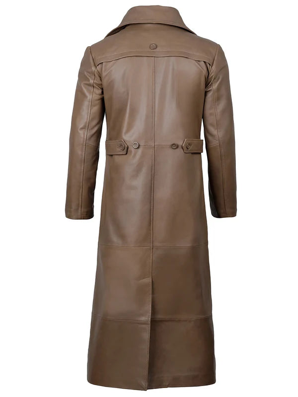 Brown Leather Long Men's Duster Coat