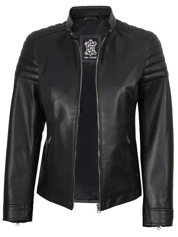 Women's Black Cafe Racer Leather Jacket