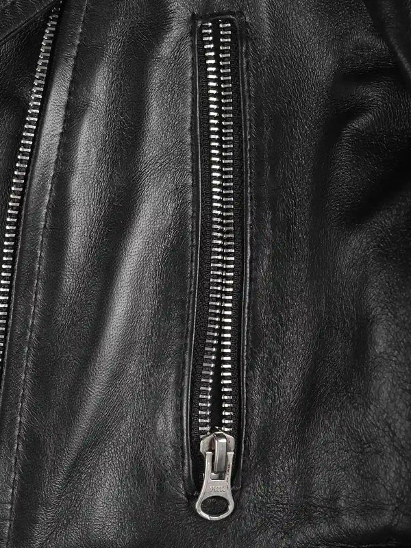 Colleen Women’s Cropped Black Biker Style Leather Jacket