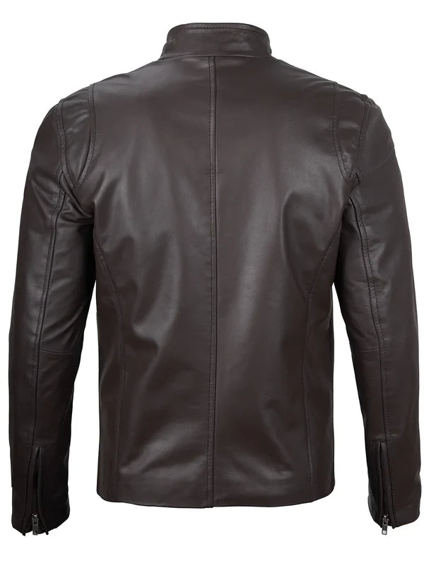 Men's Dark Brown Cafe Racer Leather Jacket