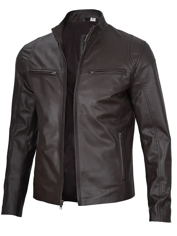 Men's Dark Brown Cafe Racer Leather Jacket