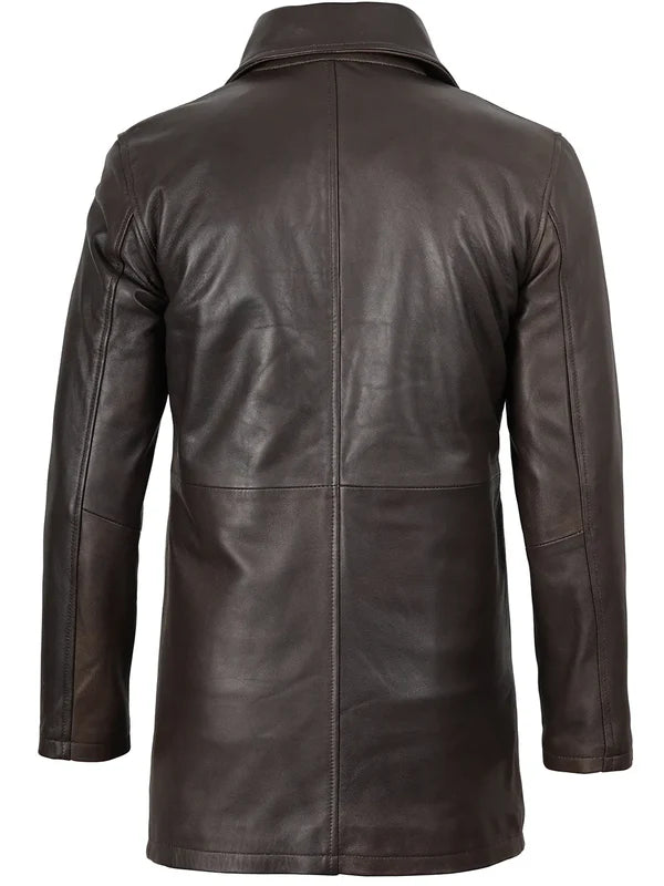 Winchester Men's Distressed Dark Brown Leather Car Coat