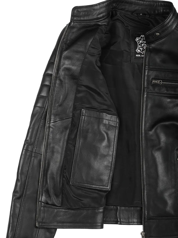 Austin Women's Black Cafe Racer Style Leather Jacket