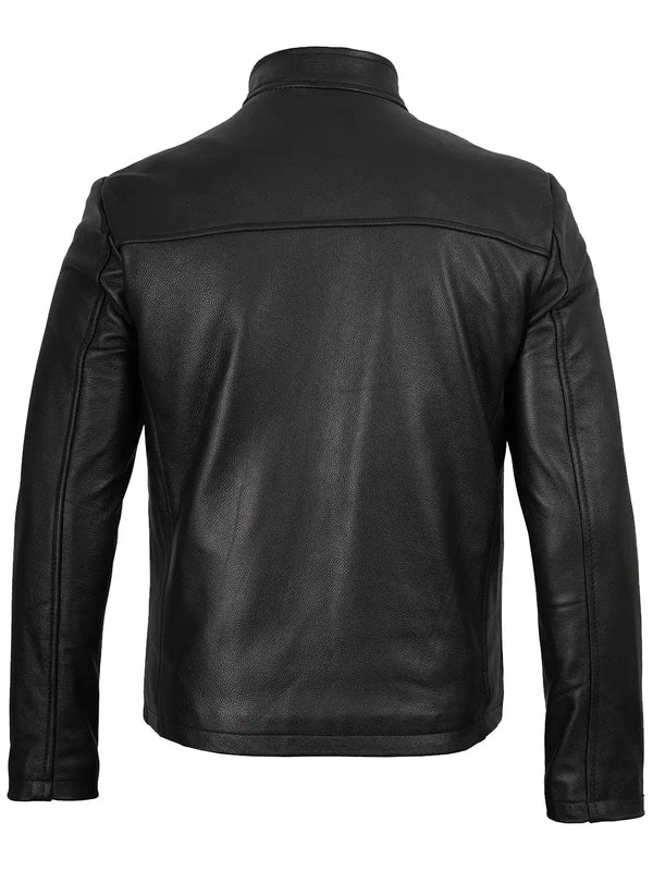 Men's Black Cowhide Leather Cafe Racer Jacket