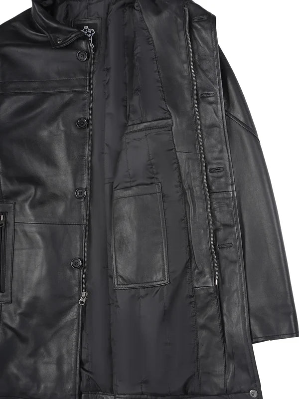 Bristol Men's Black Leather Car Coat