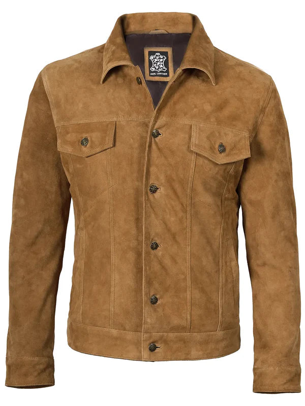 Logan Light Brown Suede Trucker Jacket