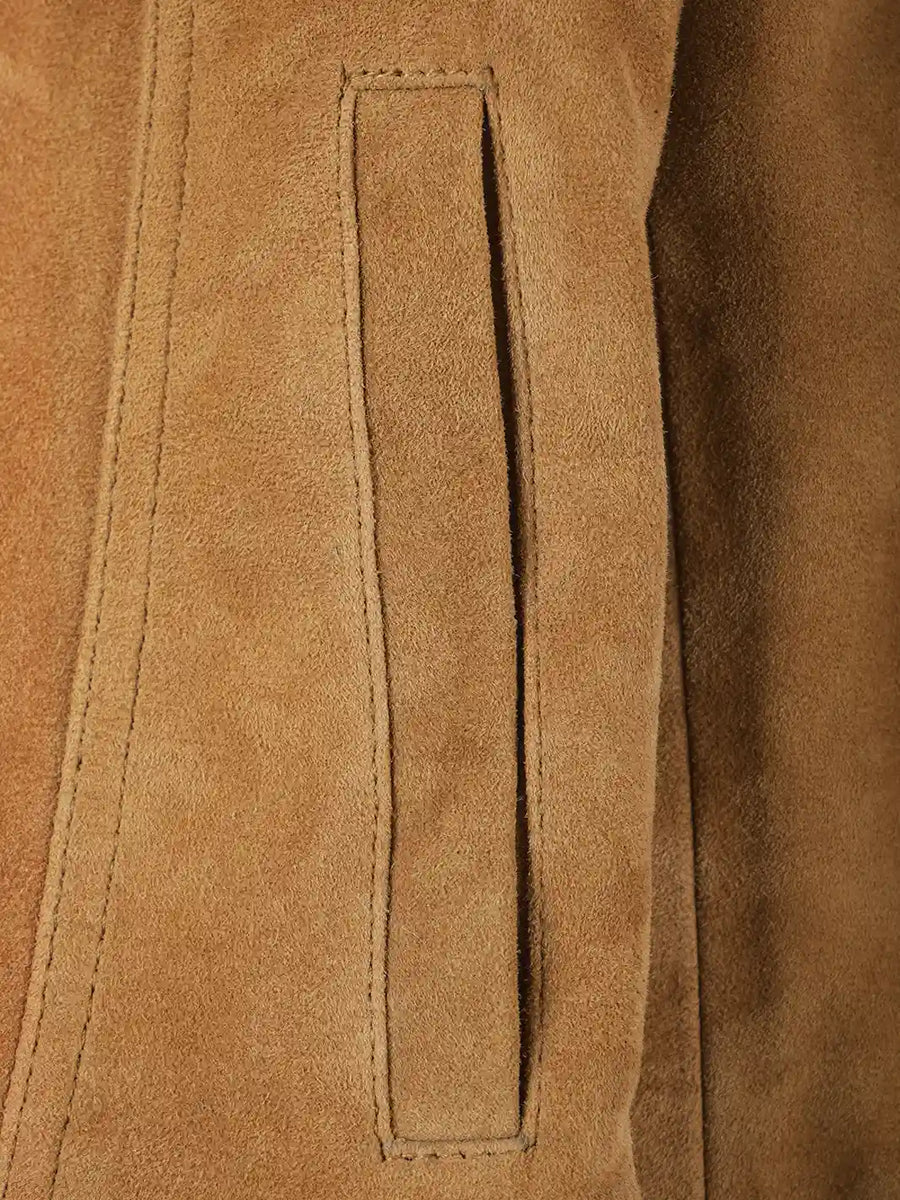 Women's Light Brown Suede Trucker Jacket