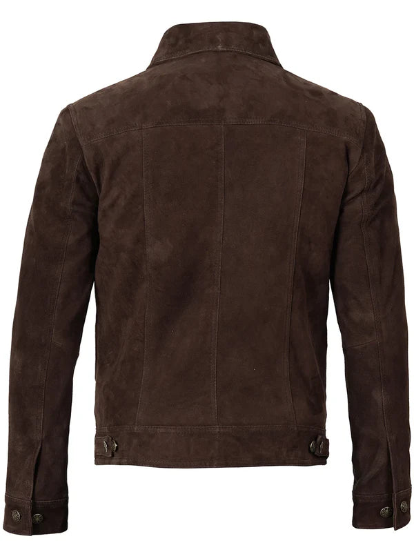 Logan Men's Dark Brown Suede Trucker Jacket
