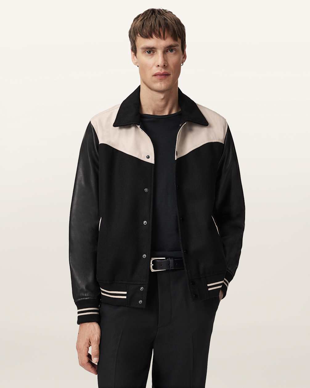 Endleton Contrast Leather Bomber Jacket