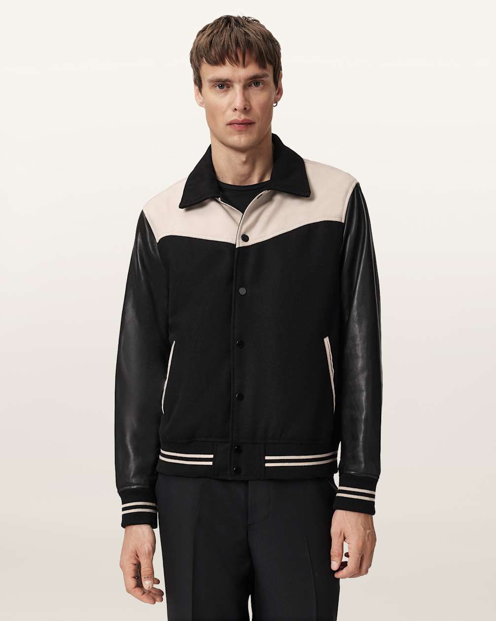 Endleton Contrast Leather Bomber Jacket