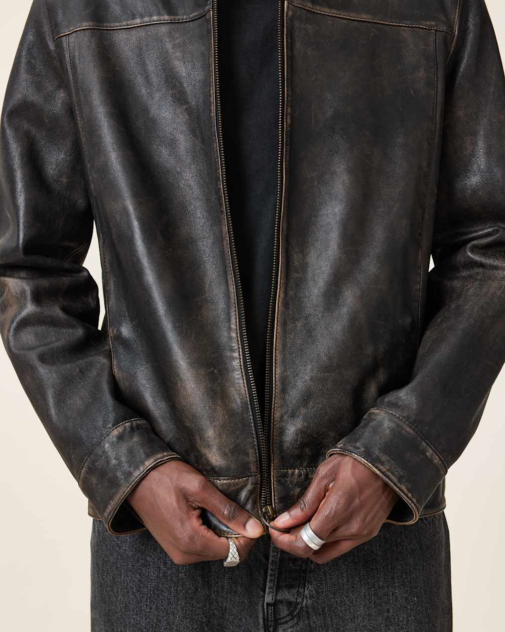 Alkan Zip Up Two Tone Leather Jacket