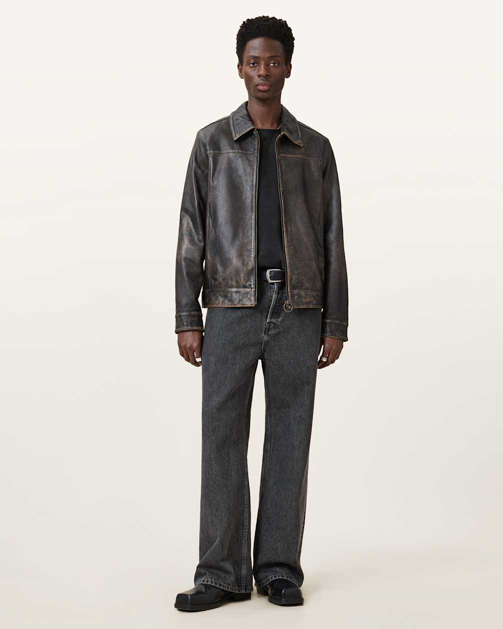 Alkan Zip Up Two Tone Leather Jacket