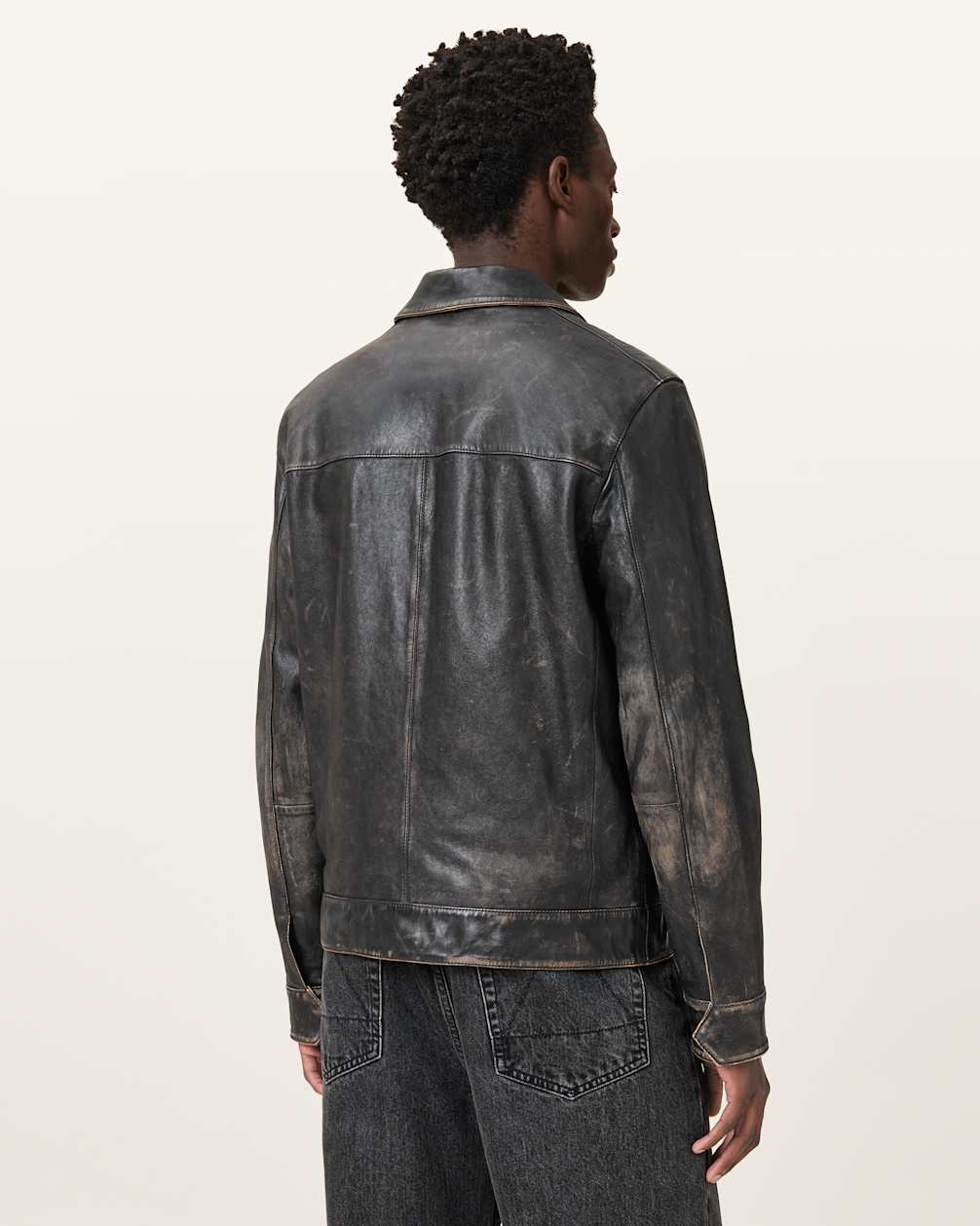 Alkan Zip Up Two Tone Leather Jacket