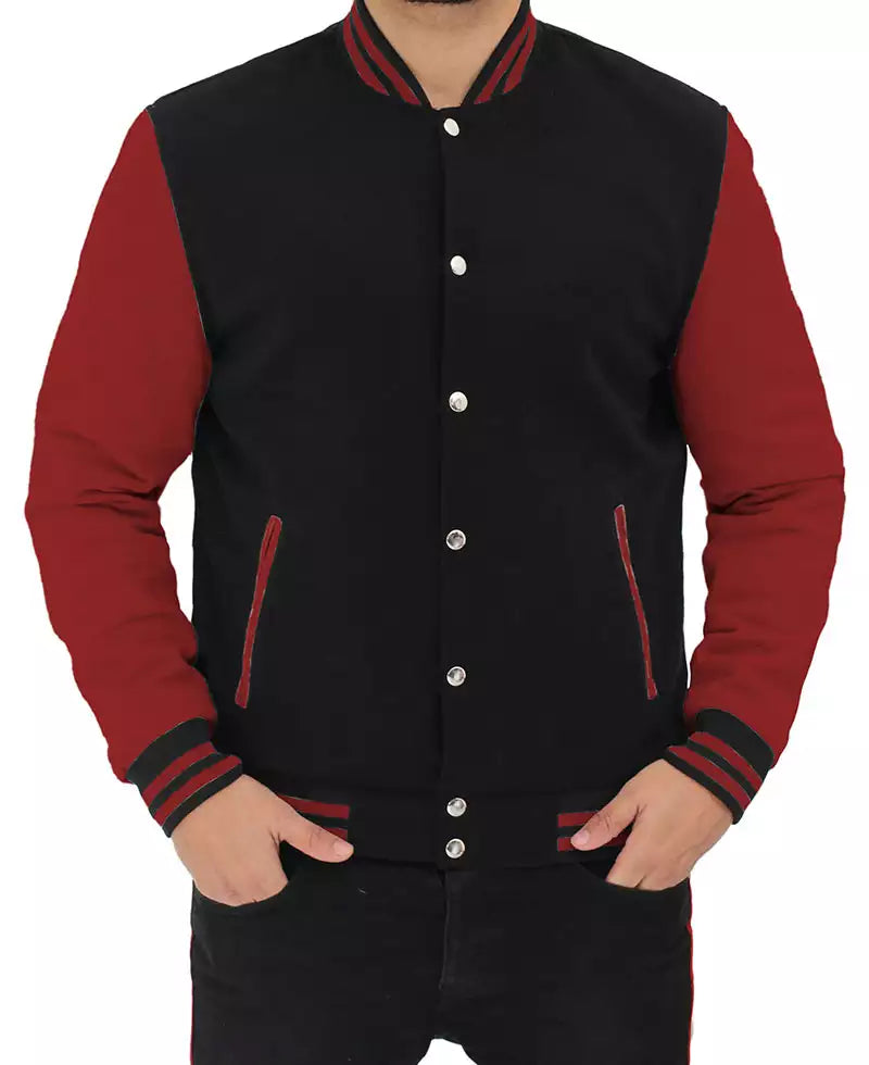 Men’s Black and Maroon Varsity Jacket – Bomber Letterman