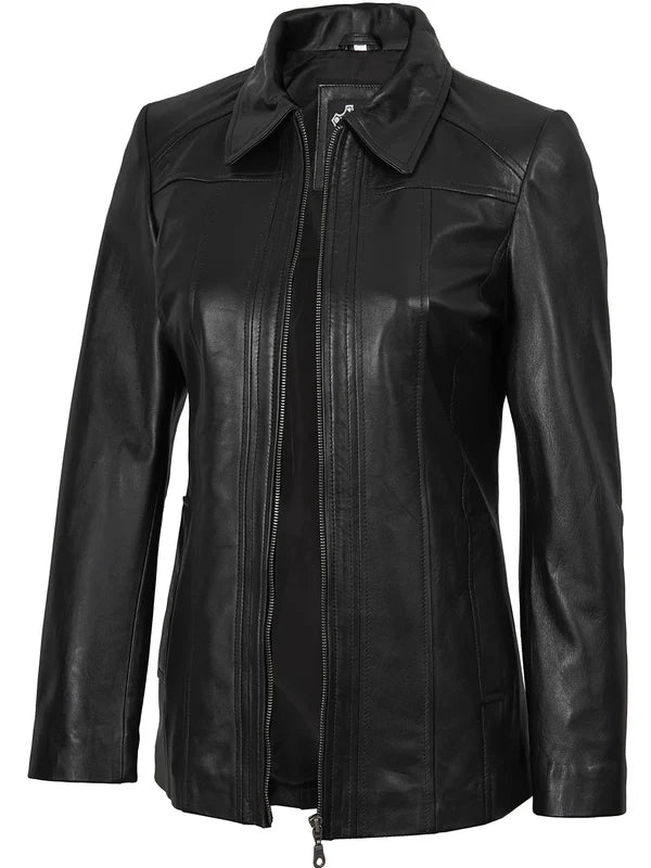 Marsha Women's Leather Black Car Coat