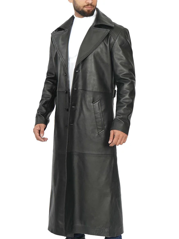 Jackson Men's Black Leather Long Duster Coat