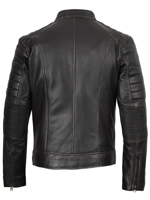 Men's Rub Off Dark Brown Cafe Racer Leather Jacket