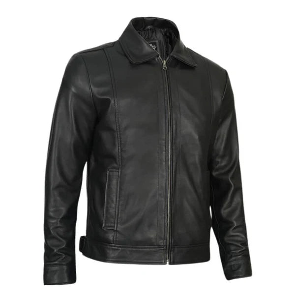 Reeves Men's Vintage Black Harrington Leather Jacket